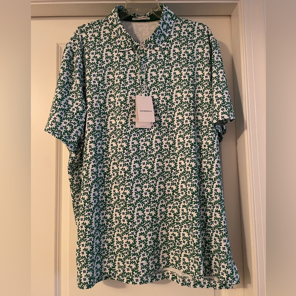 Ashworth Green/White/Blue Vineyard Polo Golf Shirt